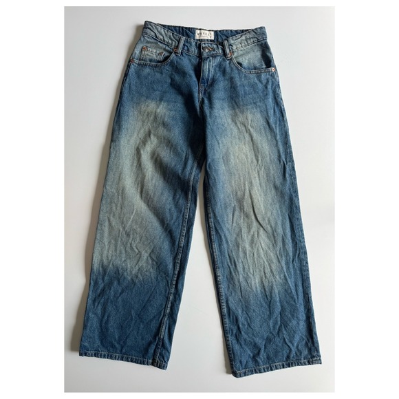 MOTEL Rocks Denim Wide-Leg Jeans Womens 26x32 (27x30.5) Blue Faded Distressed - Picture 1 of 14